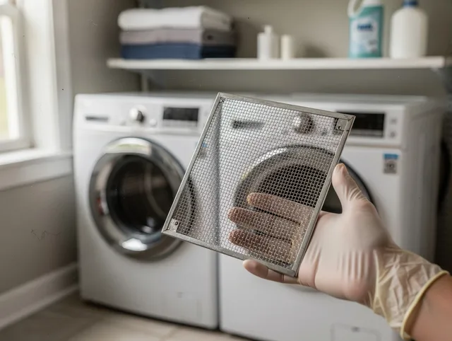 Yorba Linda Dryer Vent Cleaning specialist performing detailed lint trap cleaning service in Yorba Linda
