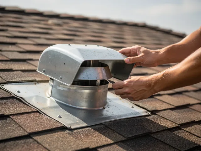Yorba Linda Dryer Vent Cleaning certified technician safely cleaning a roof-mounted dryer vent in Yorba Linda