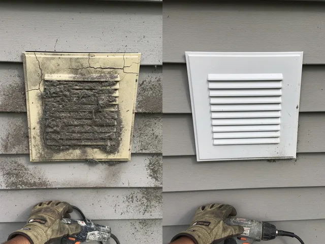Yorba Linda Dryer Vent Cleaning technician installing high-quality dryer vent cover at a residential property in Yorba Linda