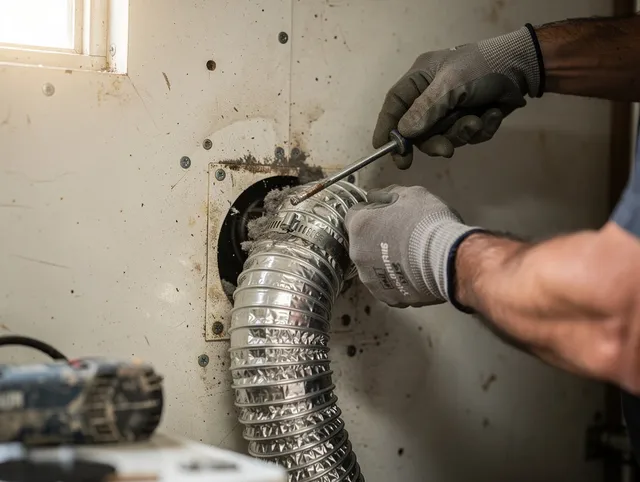 Yorba Linda Dryer Vent Cleaning technician performing precise dryer vent hose installation in Yorba Linda